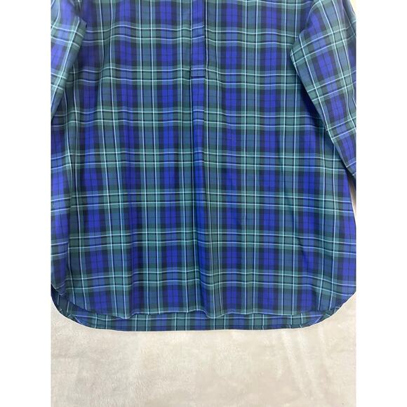 Lands' End Blue Plaid No Iron Supima Top 14 Large Half Button - Picture 2 of 9